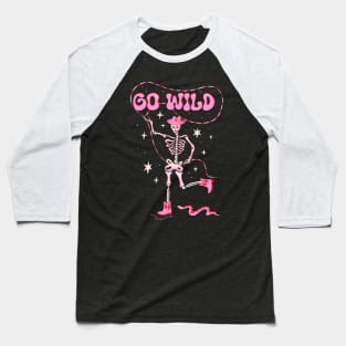 Go Wild! Cute dancing skeleton in cowboy boots and western hat with pink snake Baseball T-Shirt